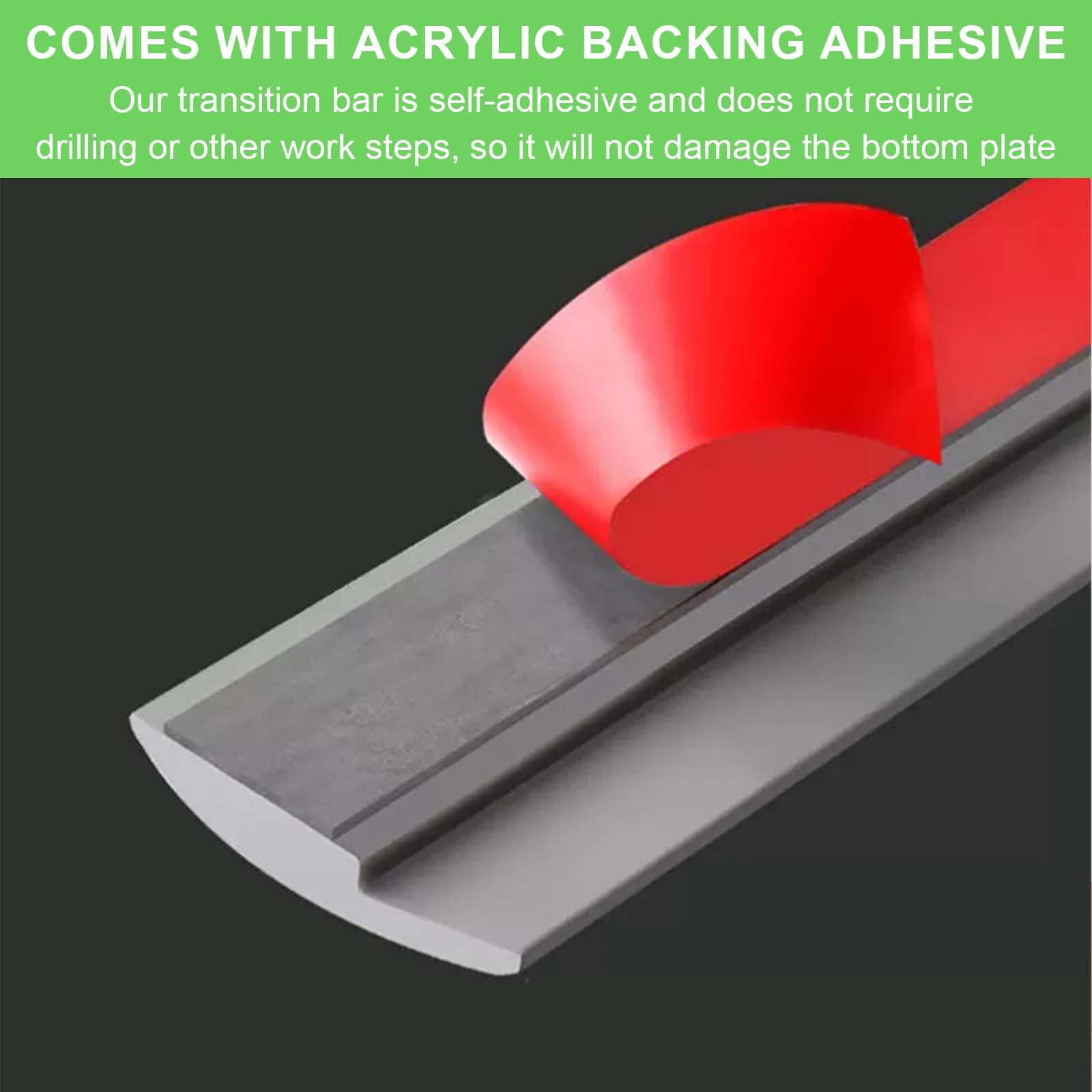 Barre de Seuil Adhesive, 2m Seuil de Porte Adhesif, Bande de Bordure Moquette Multiniveau de Porte de Sol en Caoutchouc PVC, Profilé de Transition, Convient pour Une Pente de Seuil de 5 mm