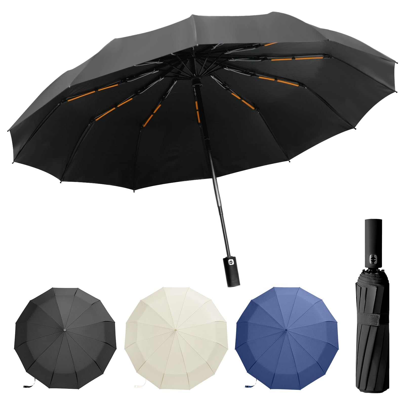Lusibaka Black Umbrella Windproof Strong Compact Folding Portable,Extra Large Automatic Open & Close Rainproof With Uv Protection,Sturdy Durable Umbrella With 12 Ribs,99 Uv Protection Upf 50