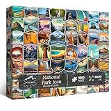 PICKFORU National Parks Puzzles for Adults 1000 Pieces and up, National Parks Stickers Puzzle Collects Yellowstone Yosemite Zion Glacier, National Park Poster Jigsaw Puzzles as Home Decor