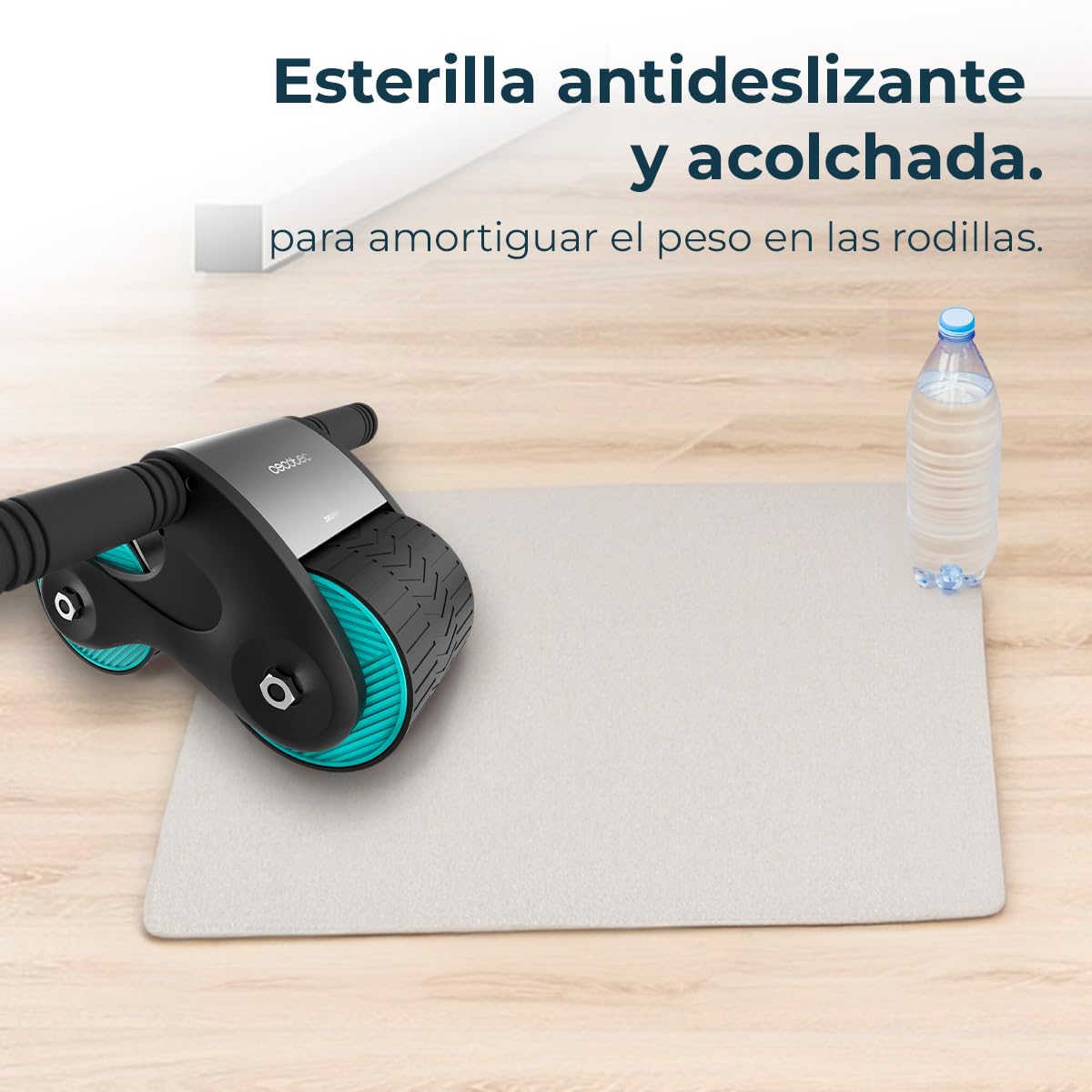 Cecotec Drumfit AB Fit Rolka do treningu brzucha z automatycznym odbiciem Kompaktowa i lekka konstrukcja, szerokość 10 cm, antypoślizgowa i wyściełana mata do ćwiczeń, maksymalna waga użytkownika 100