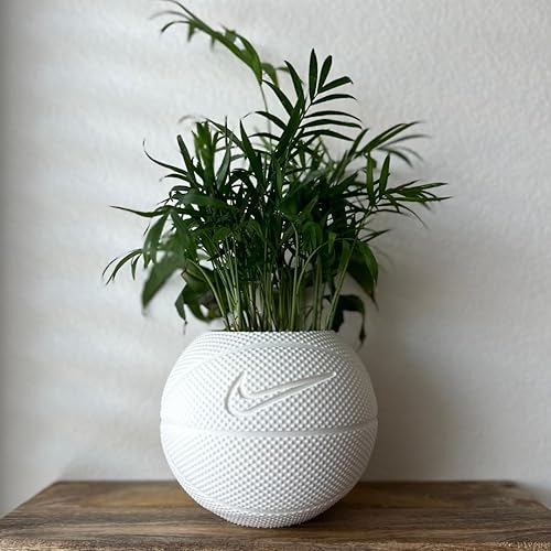 Basketball Planter Pot WHITE 3D Printed - Plant Pot for Indoor Plants -Unique planter for indoor with Drainage hole - (WHITE) MADE IN USA