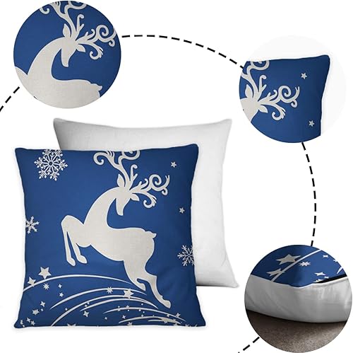 Miniatura 6 de Mangoit Juego de 4 fundas de almohada de Navidad de 18 x 18 pulgadas, fundas de almohada de lino rústico para sofá, decoración de Navidad, copos de
