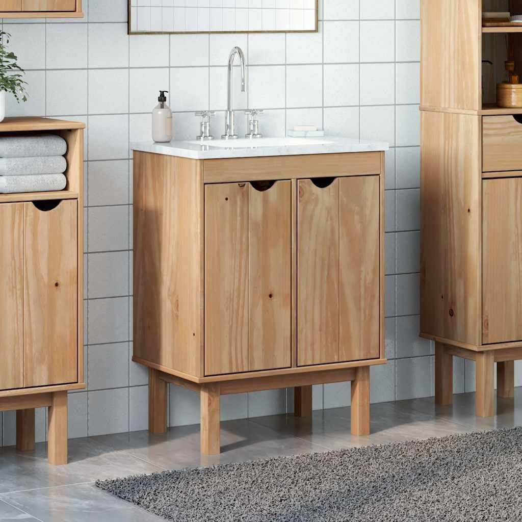Armario para Lavabo de Baño de Madera de Pino Macizo con 2 Puertas y Amplio Espacio de Almacenamiento para Organizar Artículos de Tocador y Productos de Higiene Personal,