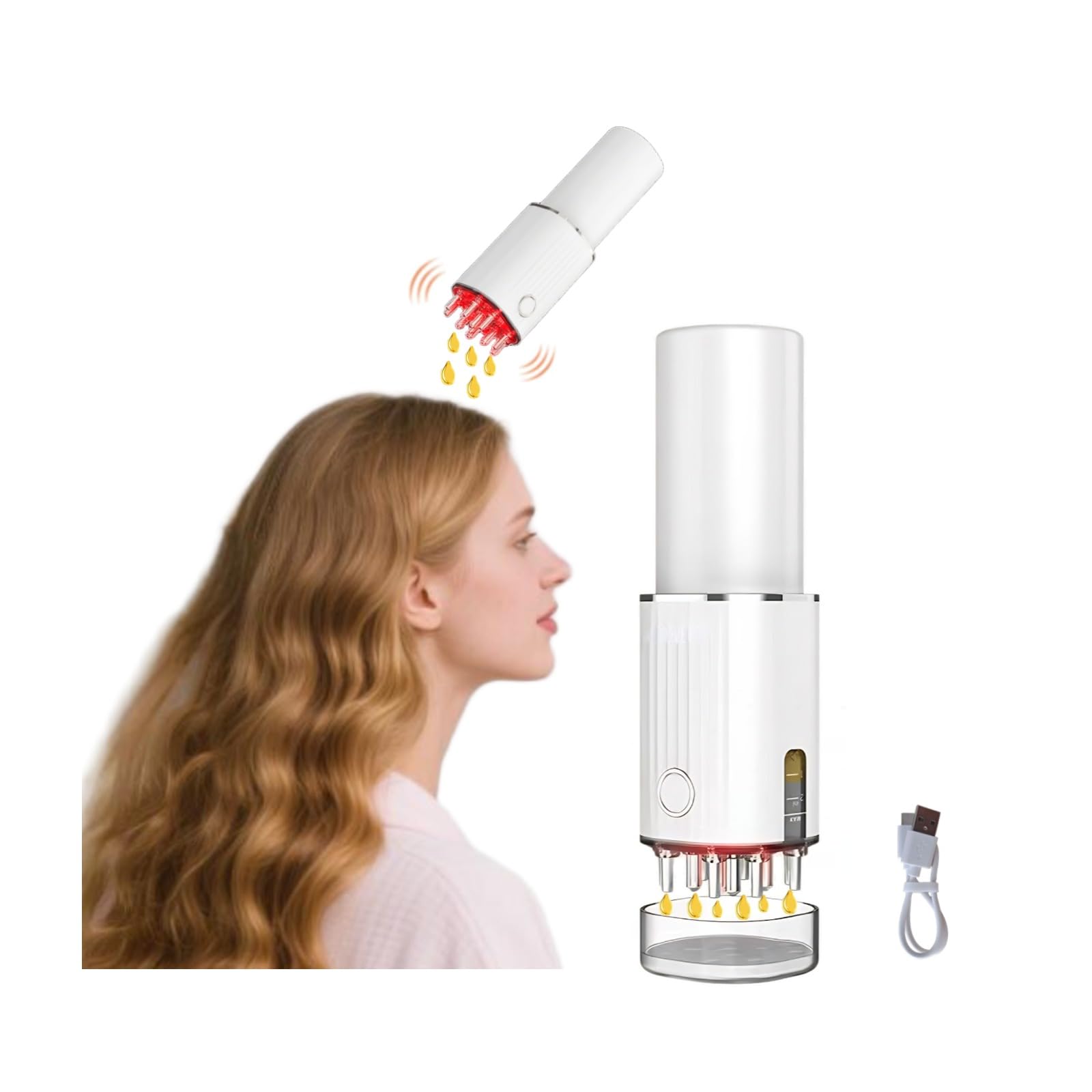 Scalp Massager, Hair Oil Applicator Brush for Mino-Xidil Hair Growth Serum, Anti-Loss Oil Dispenser with Vibration, 70ml Bottle, USB
