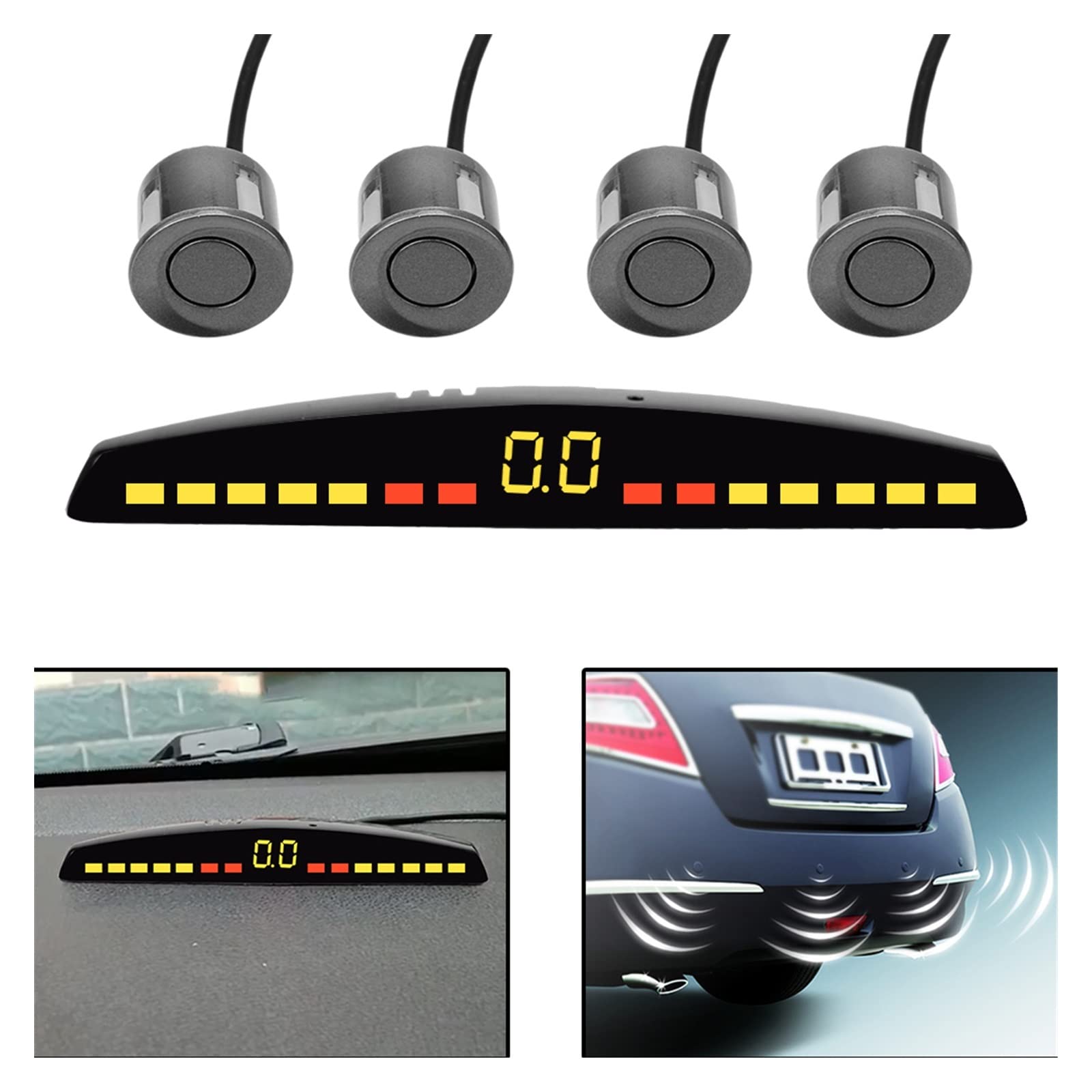 Détecteur de stationnement Automatique Parktronic, système de Surveillance Radar de recul Universel avec 4 capteurs LED et capteurs de Marche arrière.