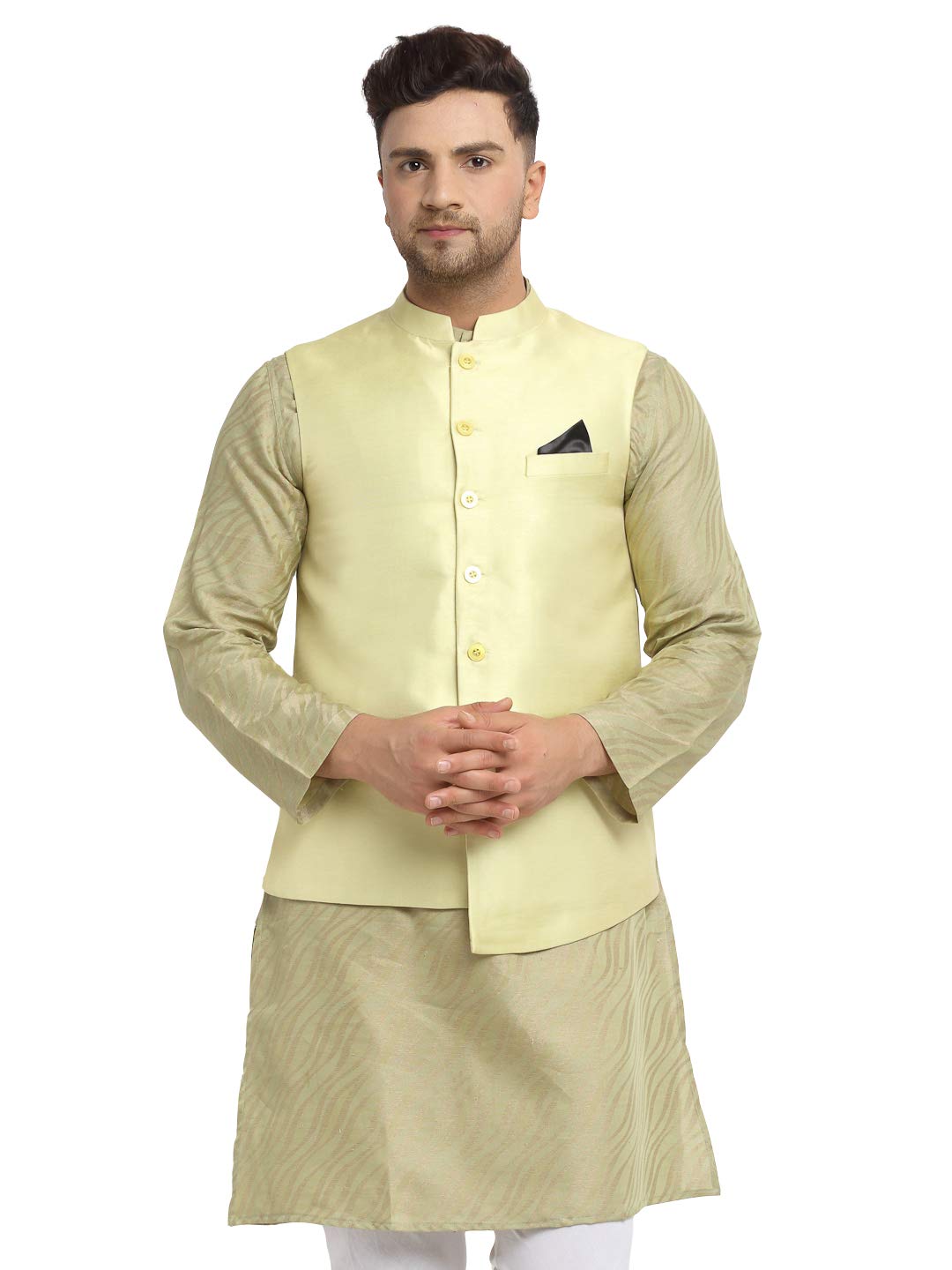neudis Jacquard Silk Blend Woven Nehru Jacket For Men - Green N21MNJ-3014GR-picture-45