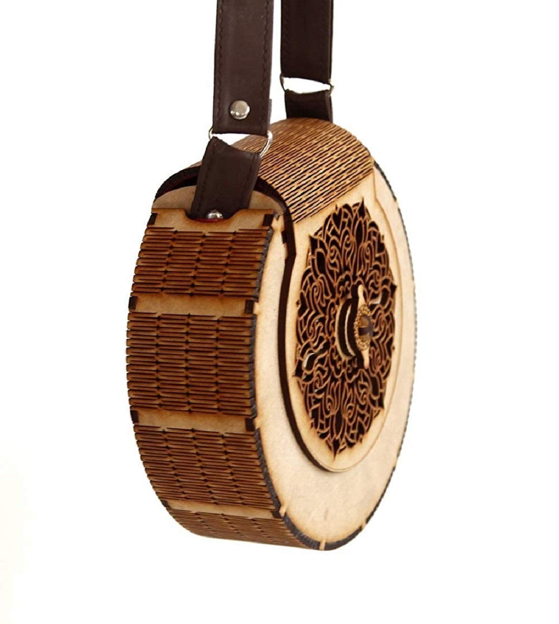 AIRIZ pranali enterprise CRAFTSFY E Womens Round Shape Decorative Lesser Cutting Wooden Purse (Brown) (Handbag 105) (B092SP35TR) Amazon Price History, Amazon Price Tracker