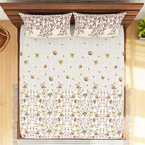 Image of Spaces Atrium 144 TC 100% Cotton King Size Double Bedsheet with 2 Pillow Covers ( 108 inch X 108 inch Inches) - Ivory, Large (ATR-8), white