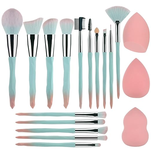 111 pink blue gradient makeup brushes and makeup sponges set make…