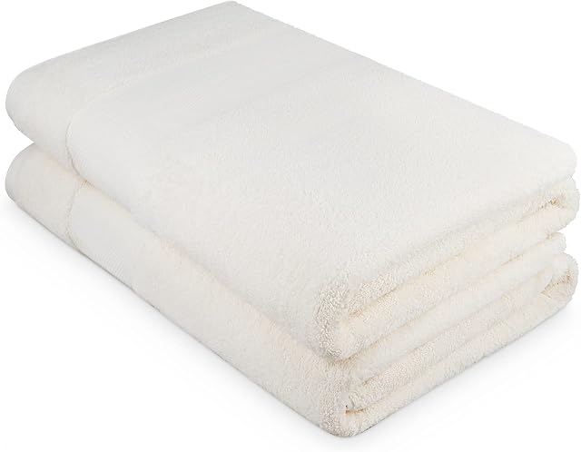 ATEN Homeware Supreme Egyptian Pure Cotton Extra Large Bath Towel Set of 2 Bath Sheets, 80 x 170 cm, 600 GSM (Cream)