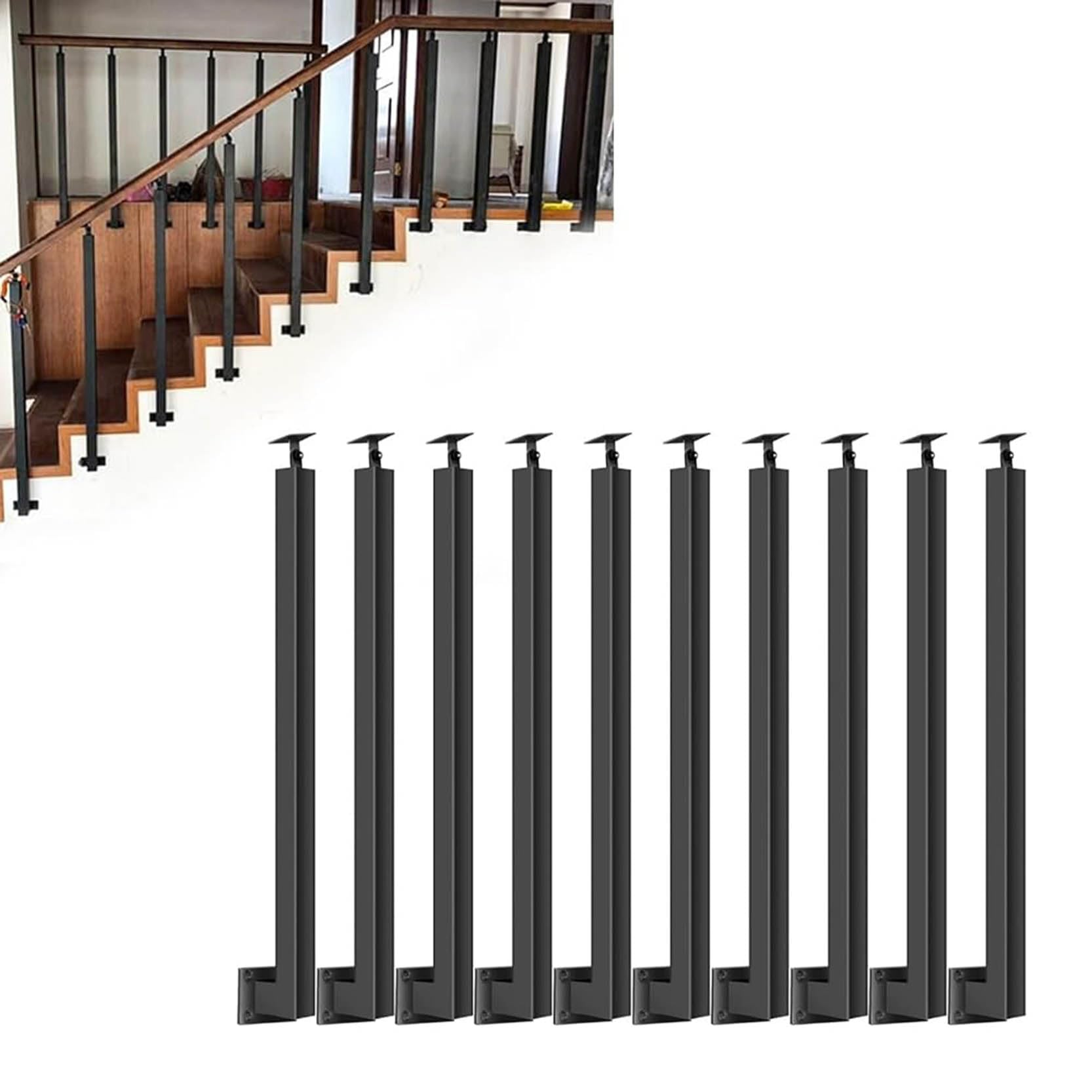 Balustre d'escalier noir carré 85cm à montage latéral - Lot de 10 gardes-corps en métal