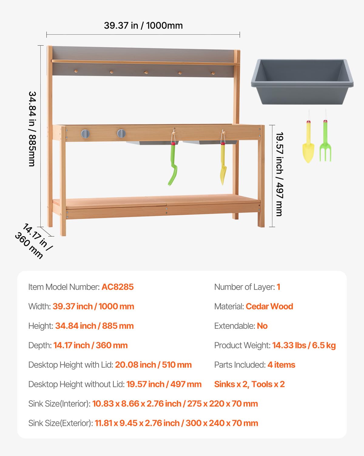 VEVOR Cucina di Fango per Bambini, Larghezza 1000 mm Set da Cucina Giocattolo in Legno con Accessori, Set da Gioco per Negozio di Alimentari all'Aperto, Cucina Gioco per Bambini con Fornello e Lavello