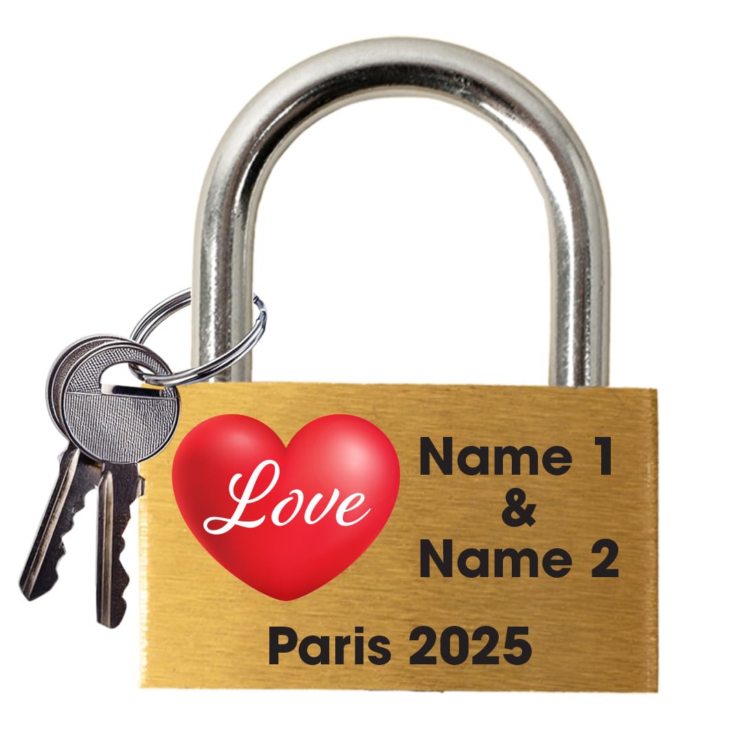 Star Online Gold, Silver Personalized Engraved Love Lock - Wedding & Anniversary Ceremony Gift - Custom Padlock Couples Name Linked Hearts Romantic Bridge Keepsake (Love Hearts)