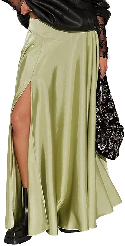 Satin Maxi pollera Mujer Fiesta De Cóctel De Hendidura Lateral Fiesta De Fiestas De Seda De Línea A Faldas Largas Con Bolsillos