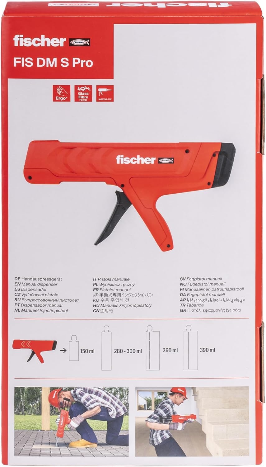 Fischer Pistola Manuale FIS DM S Pro per Silicone, Adesivo, Tassello Chimico, Resina, Adatta a Cartucce da 150 ml, 300 ml, 360 ml, 390 ml, Robusta e Professionale