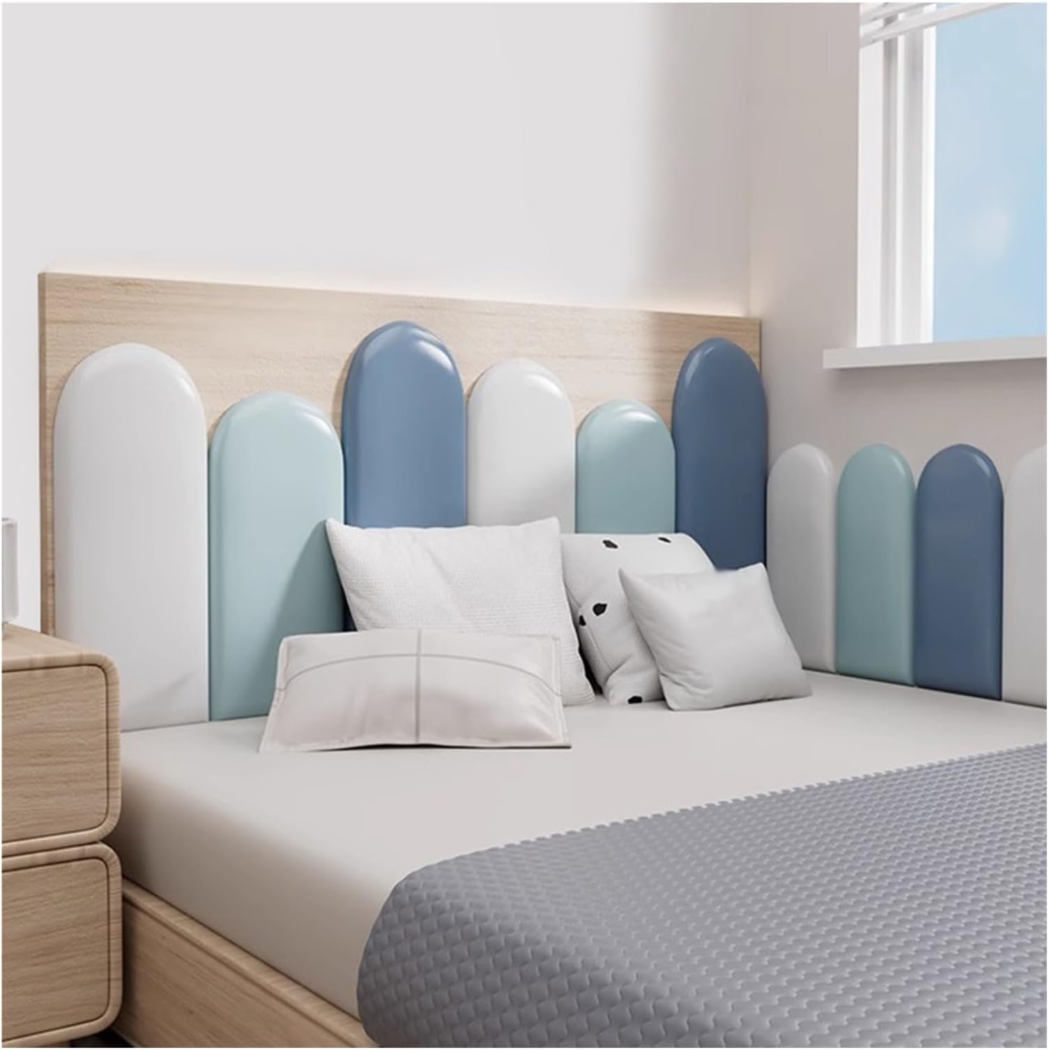 Upholstered Wall Panel Headboard, Self Adhesive 3D PU Wall Stickers, Wall Decoration Anti-Collision Padding For Kids' Rooms(Multi-colored-02,220x60cm)