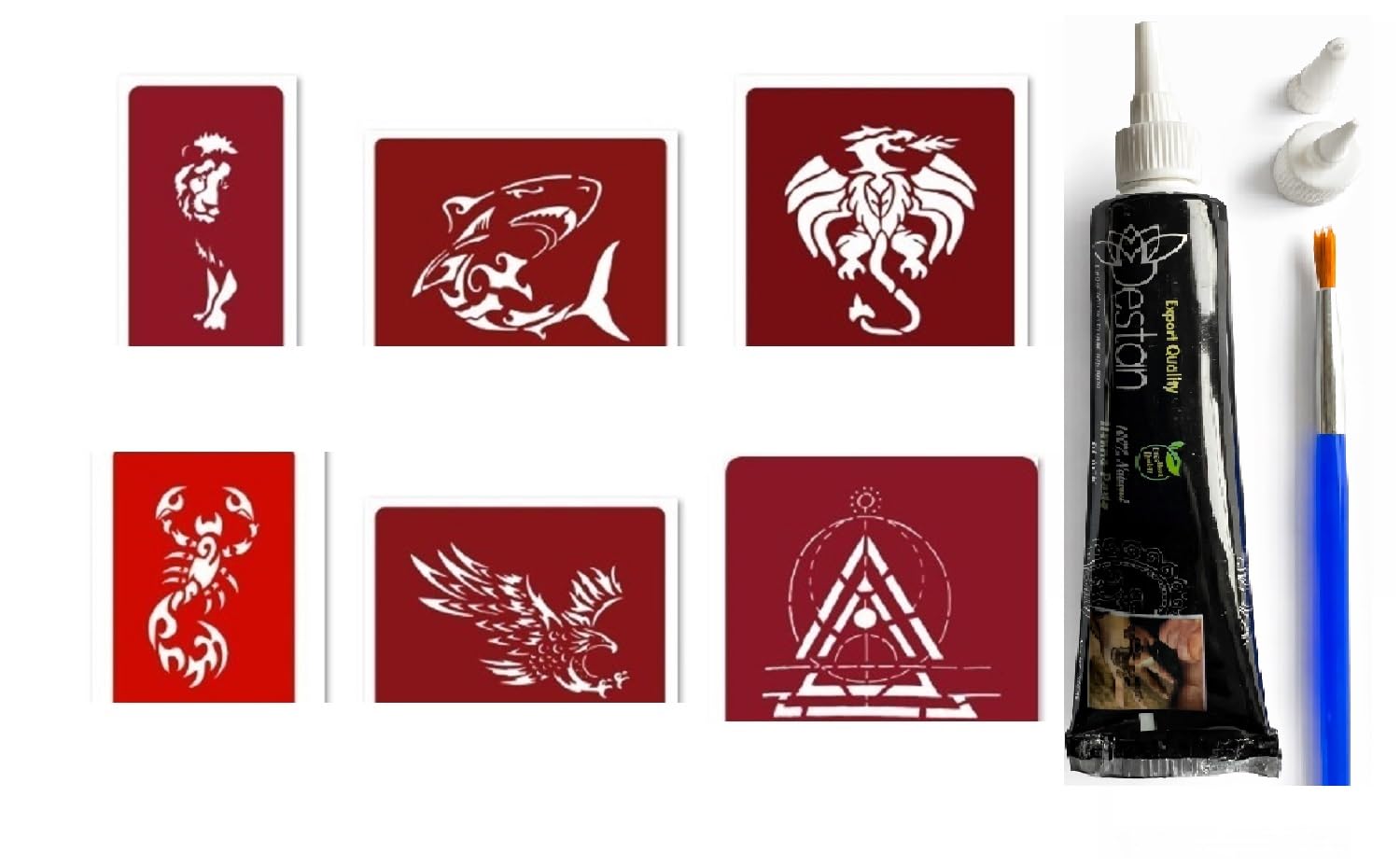 Dragon Shark Hint Kınasıyla Geçici Dövme Yapma Seti Fırça ve 6 Adet Kalıp Hediyeli