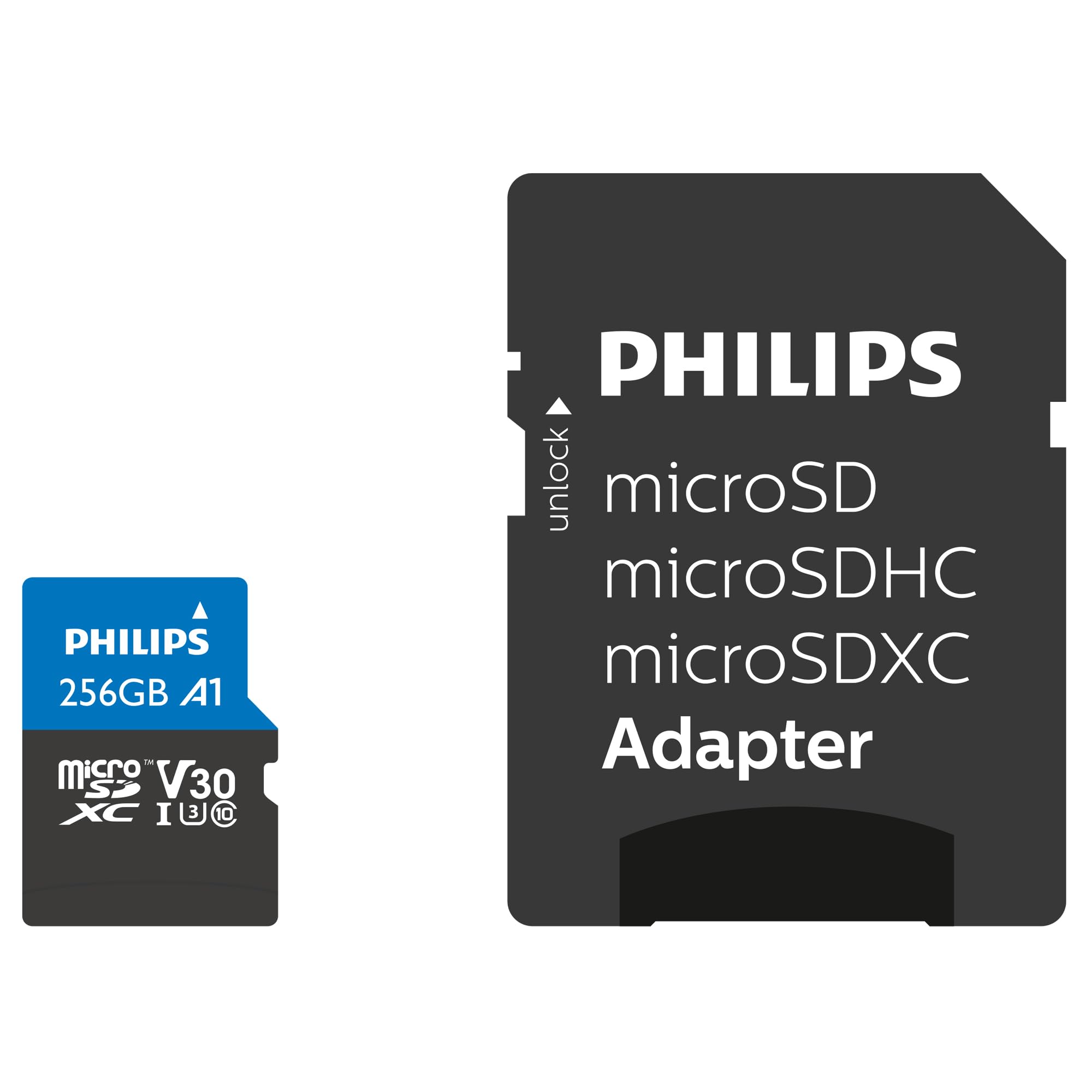 Philips Ultra Pro microSDXC Card 256 GB+adattatore SD UHS-I U3,velocità di lettura fino a 100 MB/s,A1 Fast App Perf,V30,scheda di memoria per smartphone,tablet,PC,lettore di schede,video 4K UHD