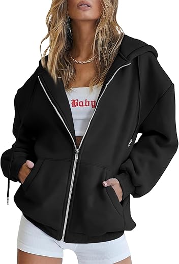 Todays Daily Deals Clearance Order History Yes Cold Sweatshirt Women Hoodies for Women Casual Long Sleeve Full Zip Up Tunic Sweatshirts Fashion Fleece Hooded Jackets with Pockets B09D2YTC3V White