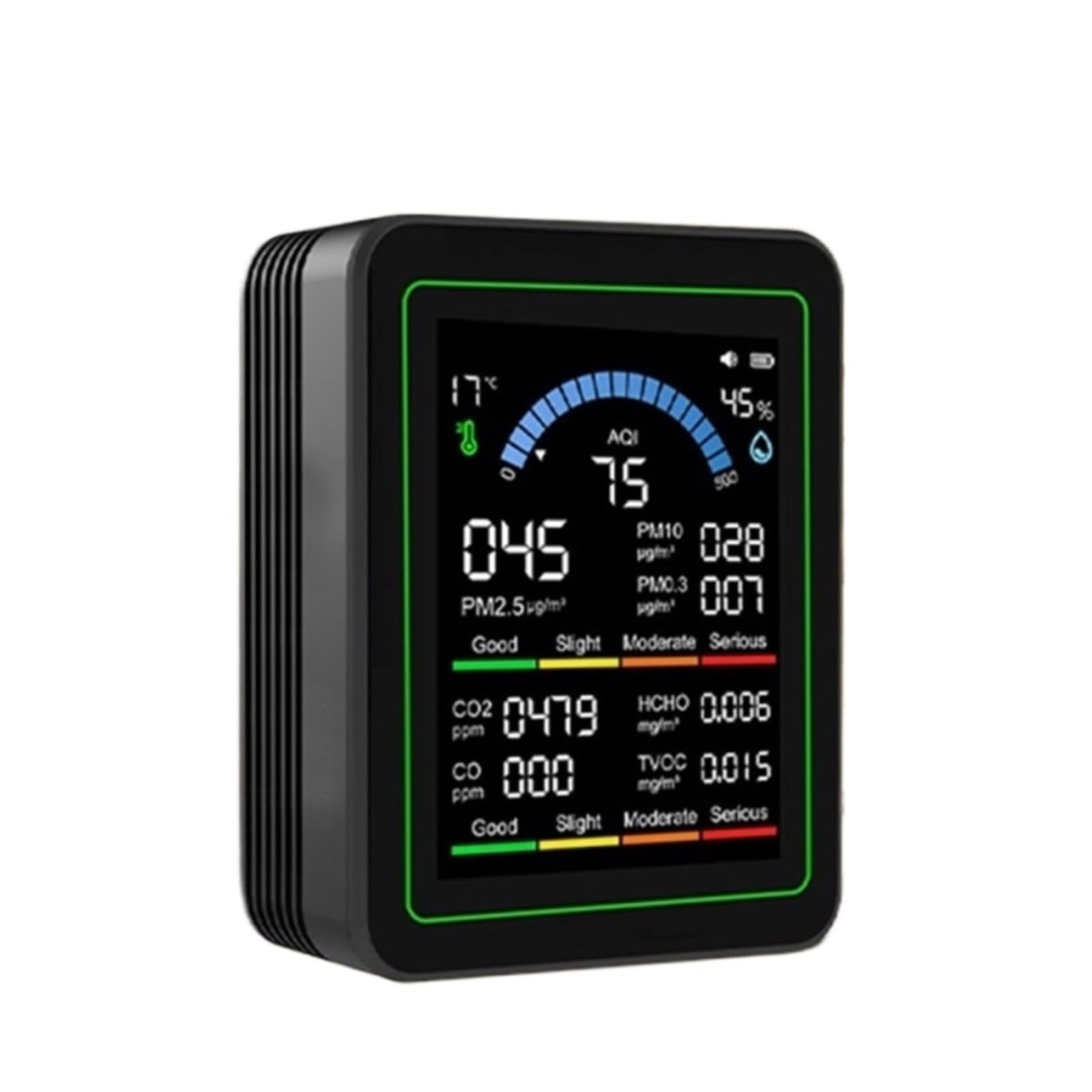 Monitor de calidad del aire, Detector De Calidad Del Aire CO2, Temperatura Y Humedad, Monitor Dióxido Carbono 10 En 1, Formaldehído PM0.3 PM1.0 PM2.5 PM10(Black)