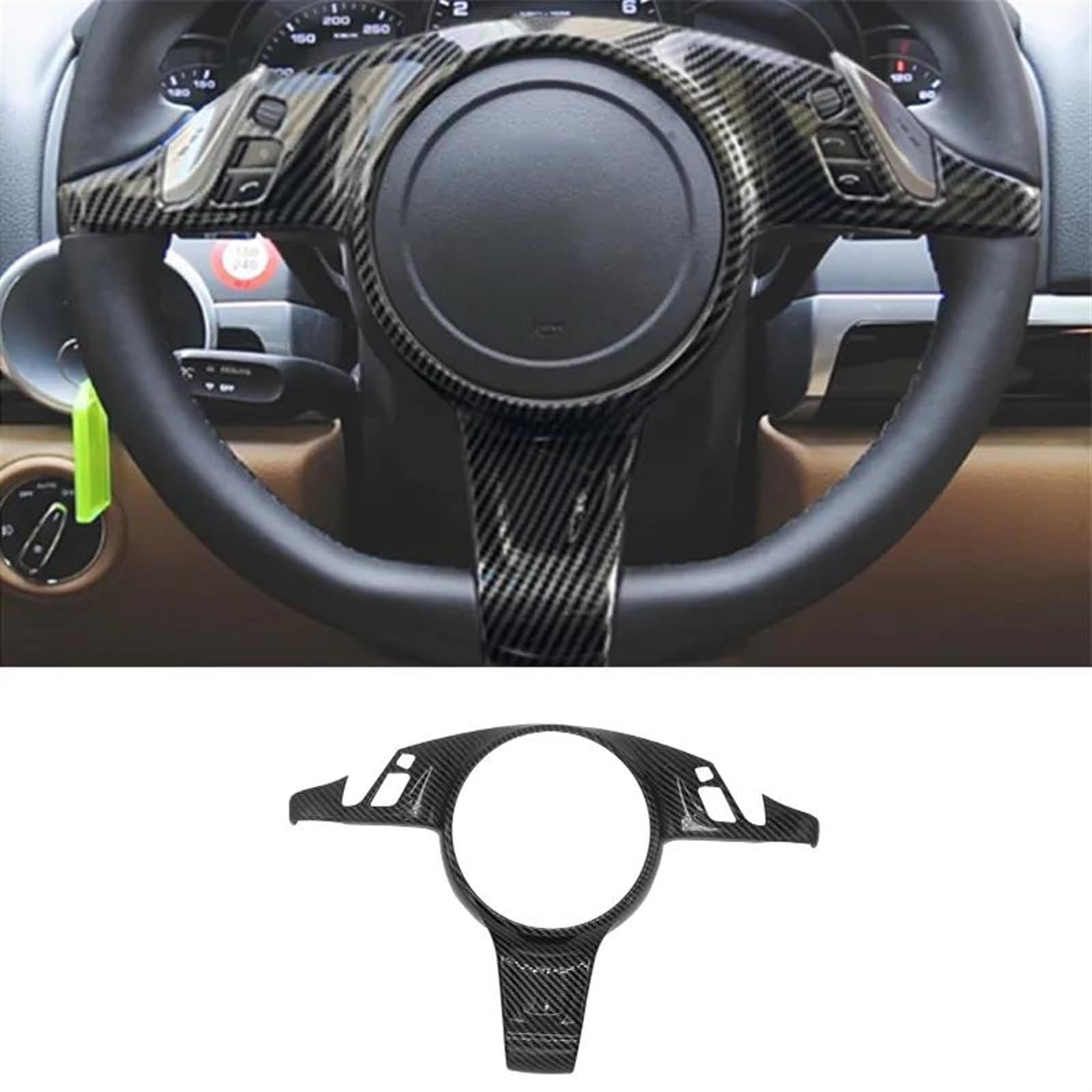 Voiture Interieur pour pour Cayenne 2011 2012 2013 2014 2015 2016 2017 Texture Carbone Intérieur Panneau De Volant Cadre Couverture Garniture De Protection Voiture intérieure