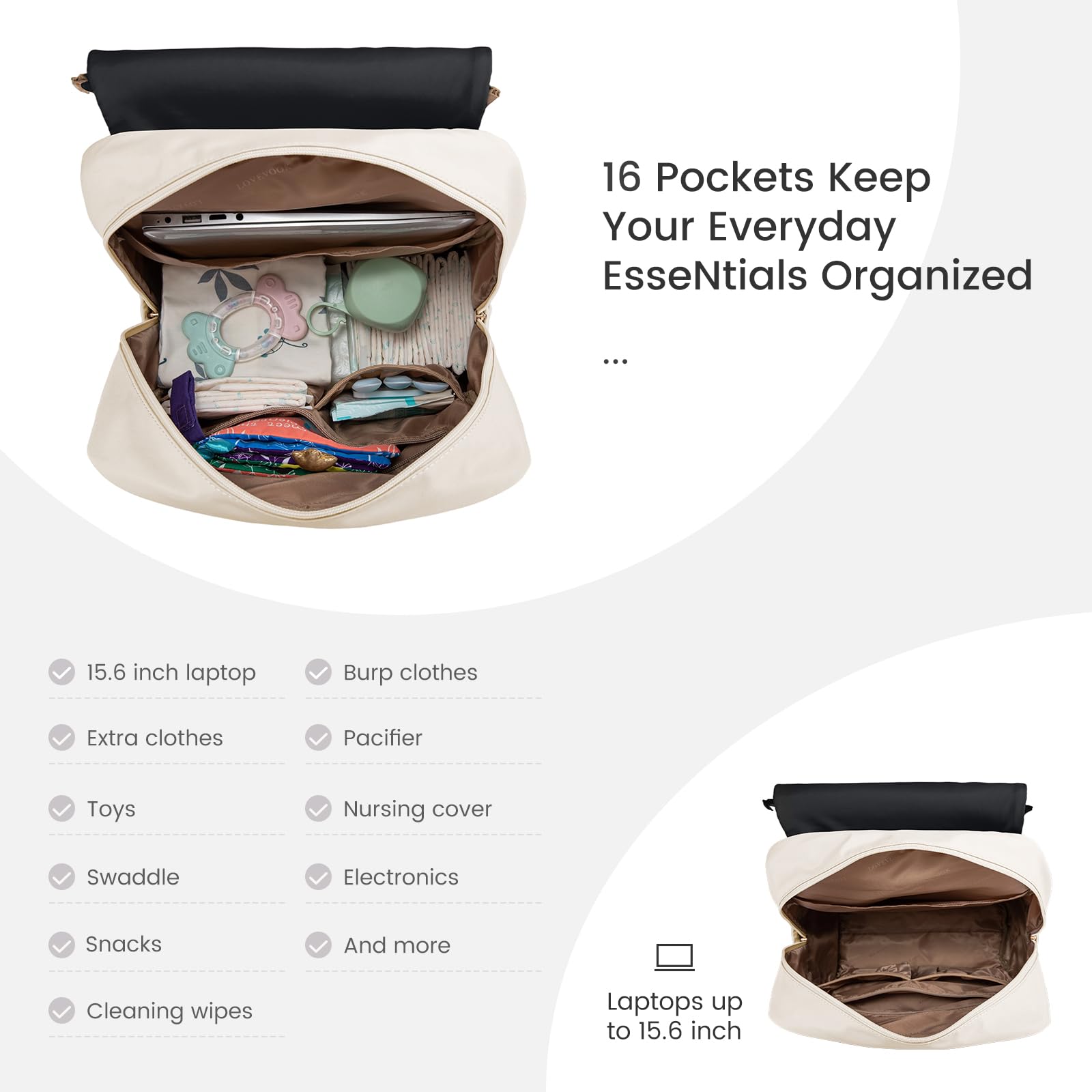 LOVEVOOK Wickelrucksack Groß Wickeltasche Rucksack Diaper Bag für Mama Papa | Lässig Babytasche mit Wickelauflage, Schnullerhalter & Kinderwagengurte, Multifunktional Windeltasche Kliniktasche Geburt, L