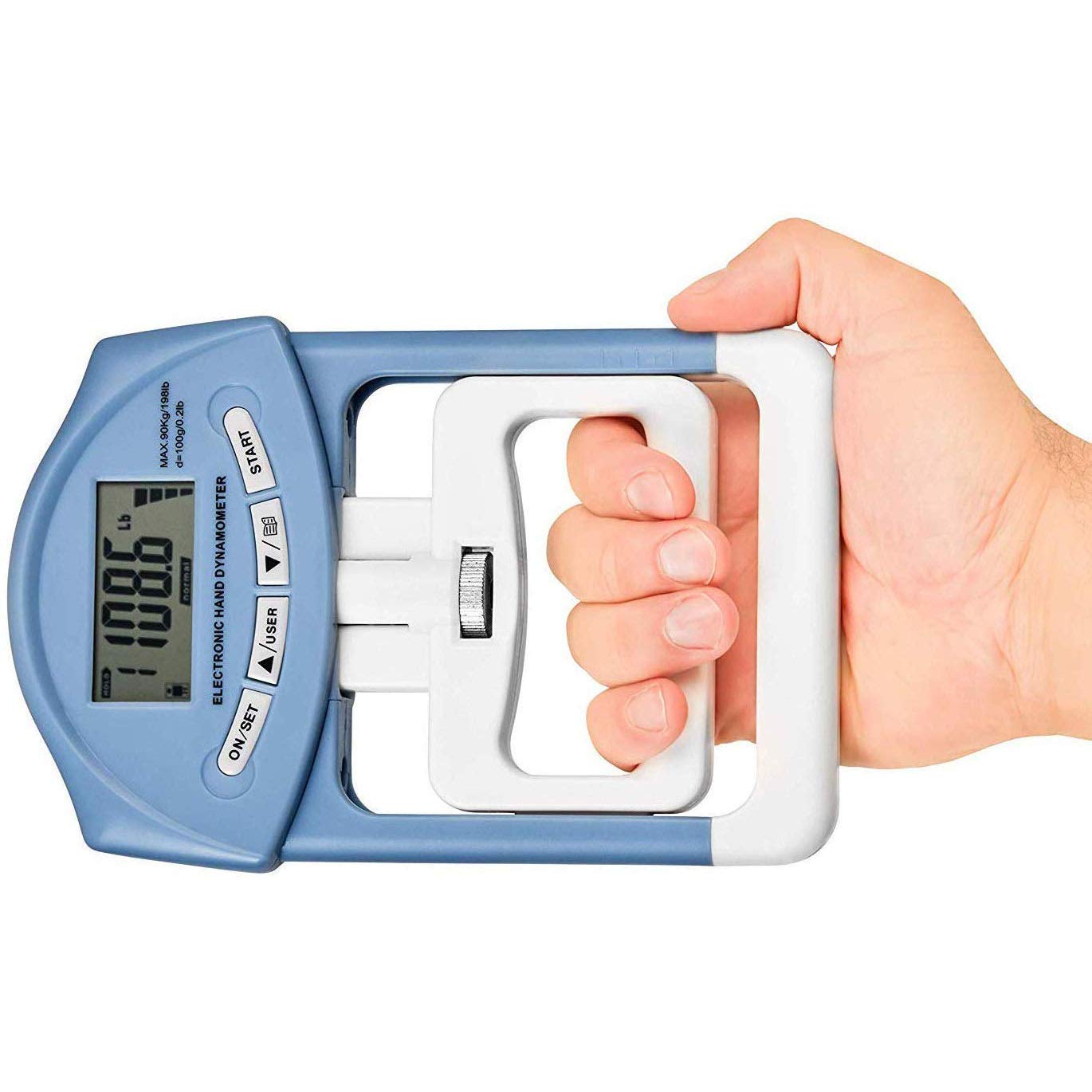 KEEDA Dinamómetro digital de mano, Máx. 90 kg / 198 lb Medidor electrónico de medición de la fuerza de agarre Auto captura de potencia de agarre (Gris)