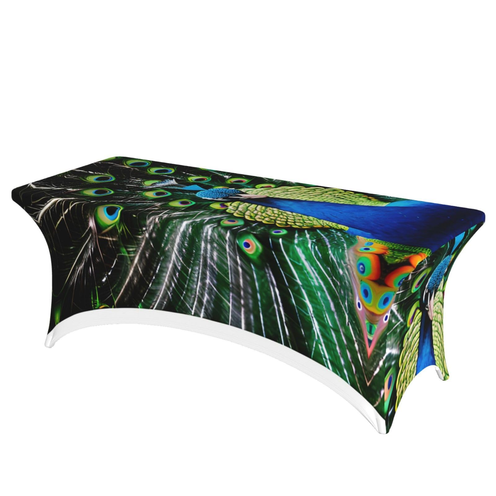 Nappe rectangulaire extensible à motif paon pour grande table ovale