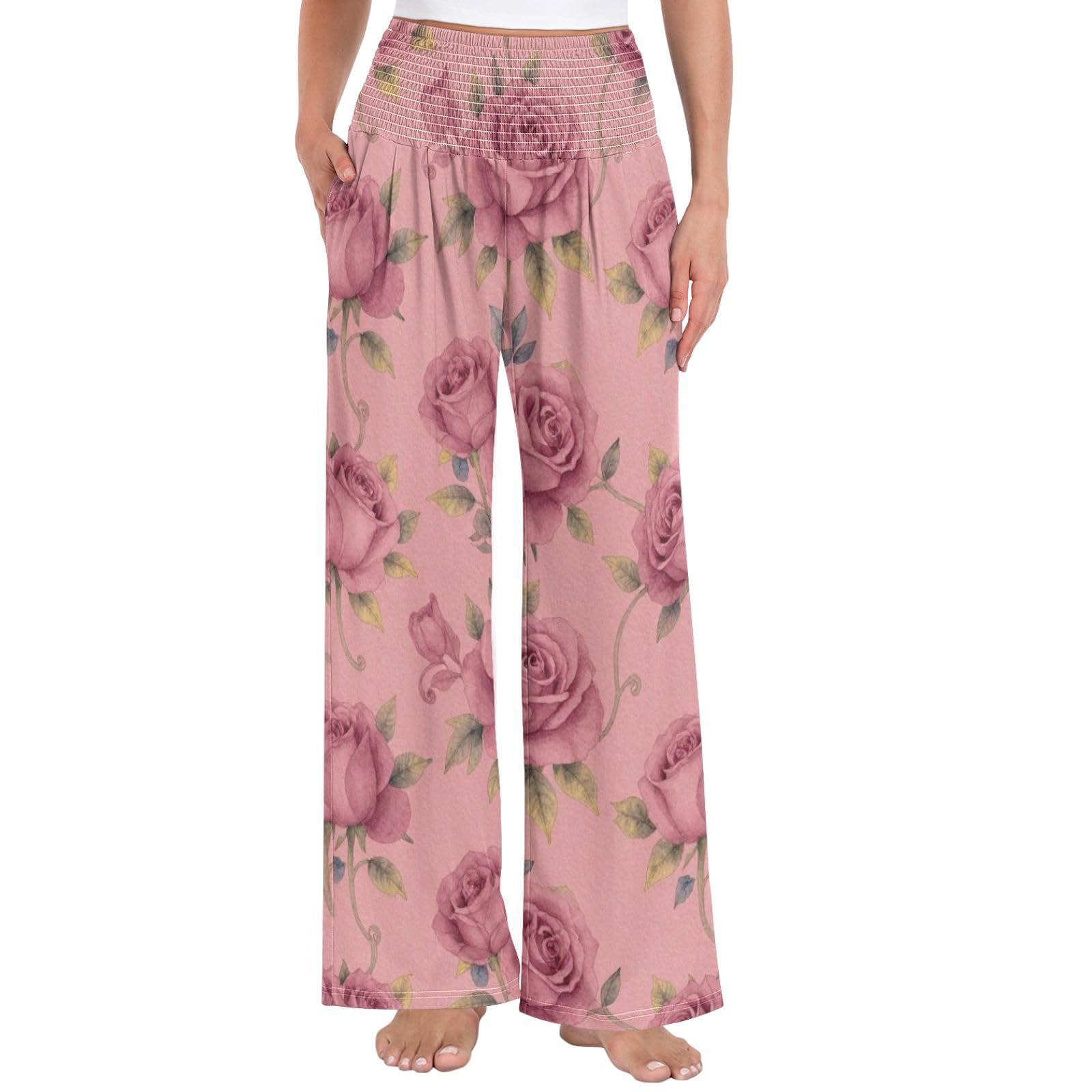 Blush Roses - Pantalones de descanso para mujer, ligeros, con tacto modal