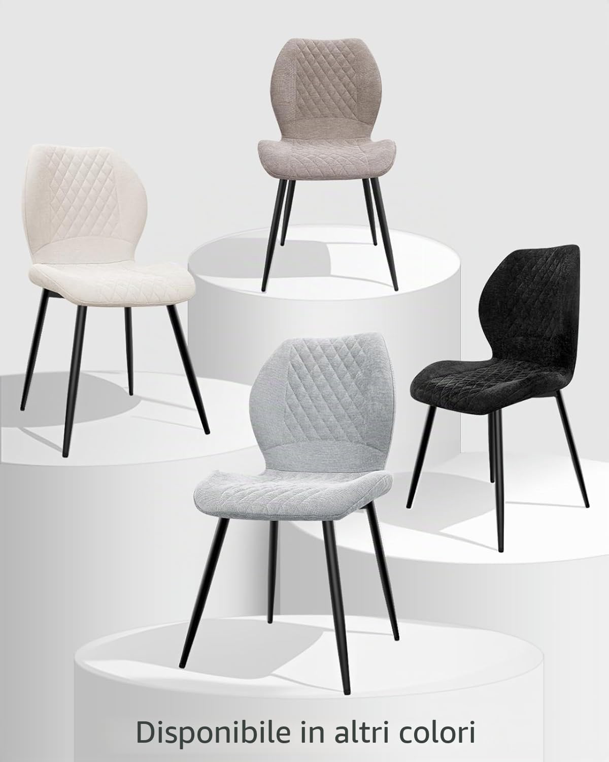 LEWE Set di 4 Sedie da pranzo in lino, stile moderno a scacchi con gamba in metallo, imbottite, sedia da cucina senza braccioli per ristorante/soggiorno/camera da letto, [grigio]