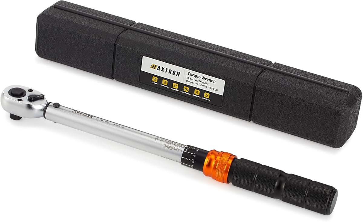 WAXTRON 1/2" Click Torque Wrench, 10-170 ft-lb (13-230 Nm) ±3% Accuracy, 72-Tooth Reversible Ratchet, Heavy-Duty Automotive Motorcycle Car Tool: Amazon.com