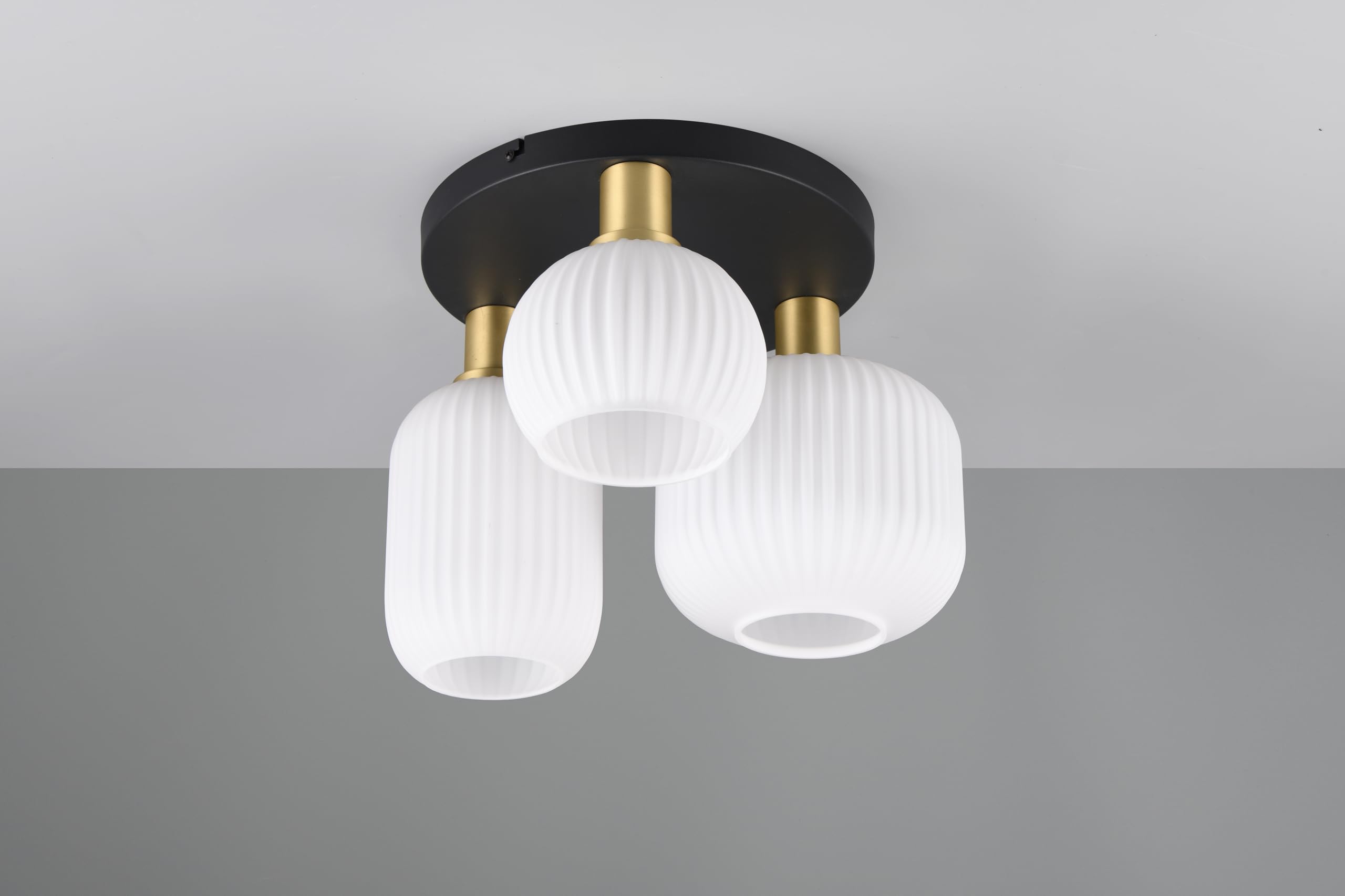 Trio Leuchten Plafonnier DIVA 619800308, Métal Laiton/Noir mat, Verre Blanc, excl. 3x E27