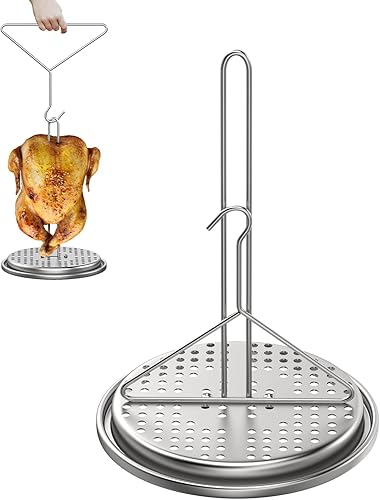 KEESHA Soporte mejorado para pavos, colgador de aves de corral, accesorios de cocina para barbacoa, estante vertical para ahumar pollo entero, juego