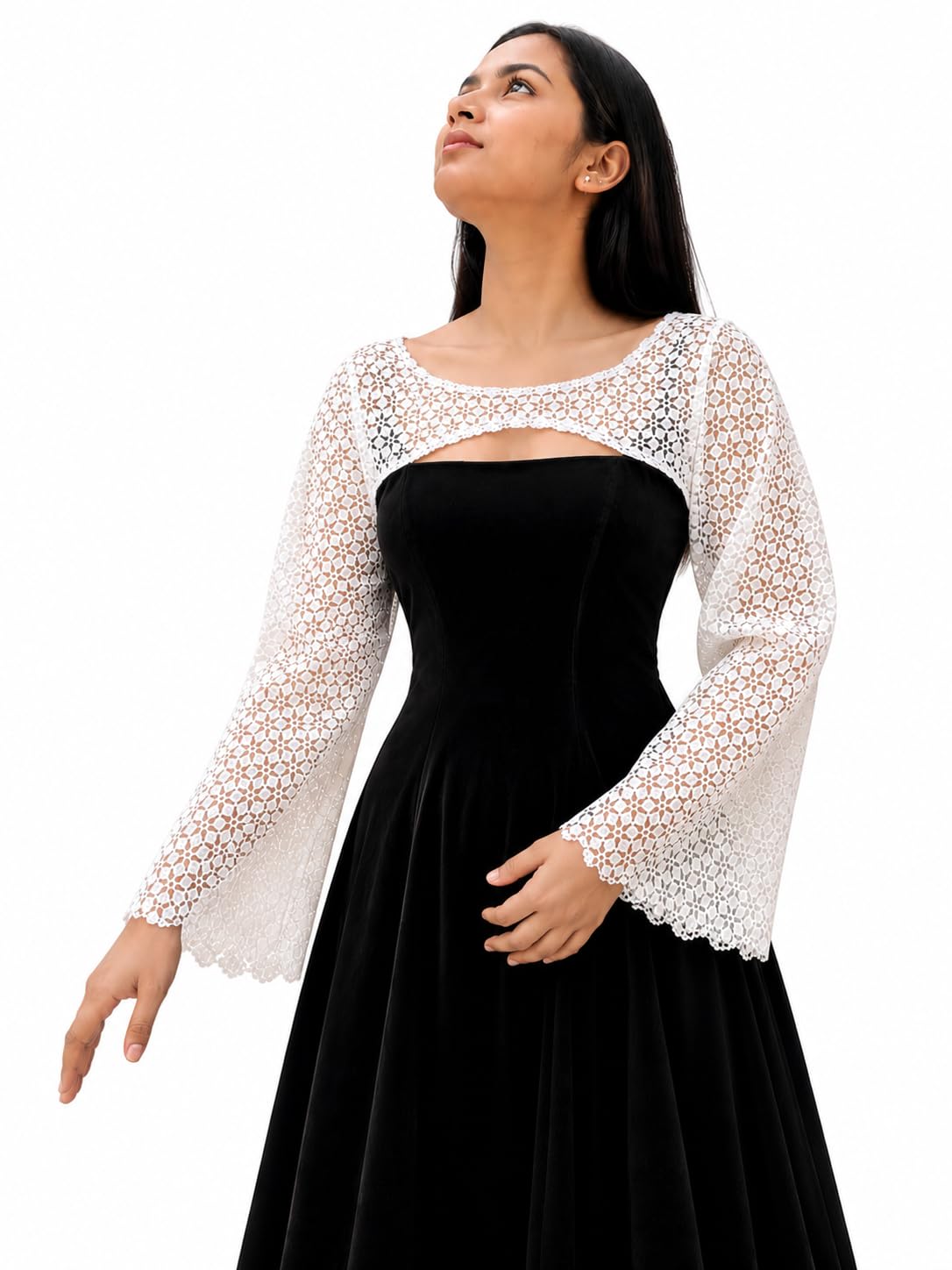 White Crop Jacket Top with back knot Free Size with lose Fit Detachable Full Sleeves Arm Cover-image-19