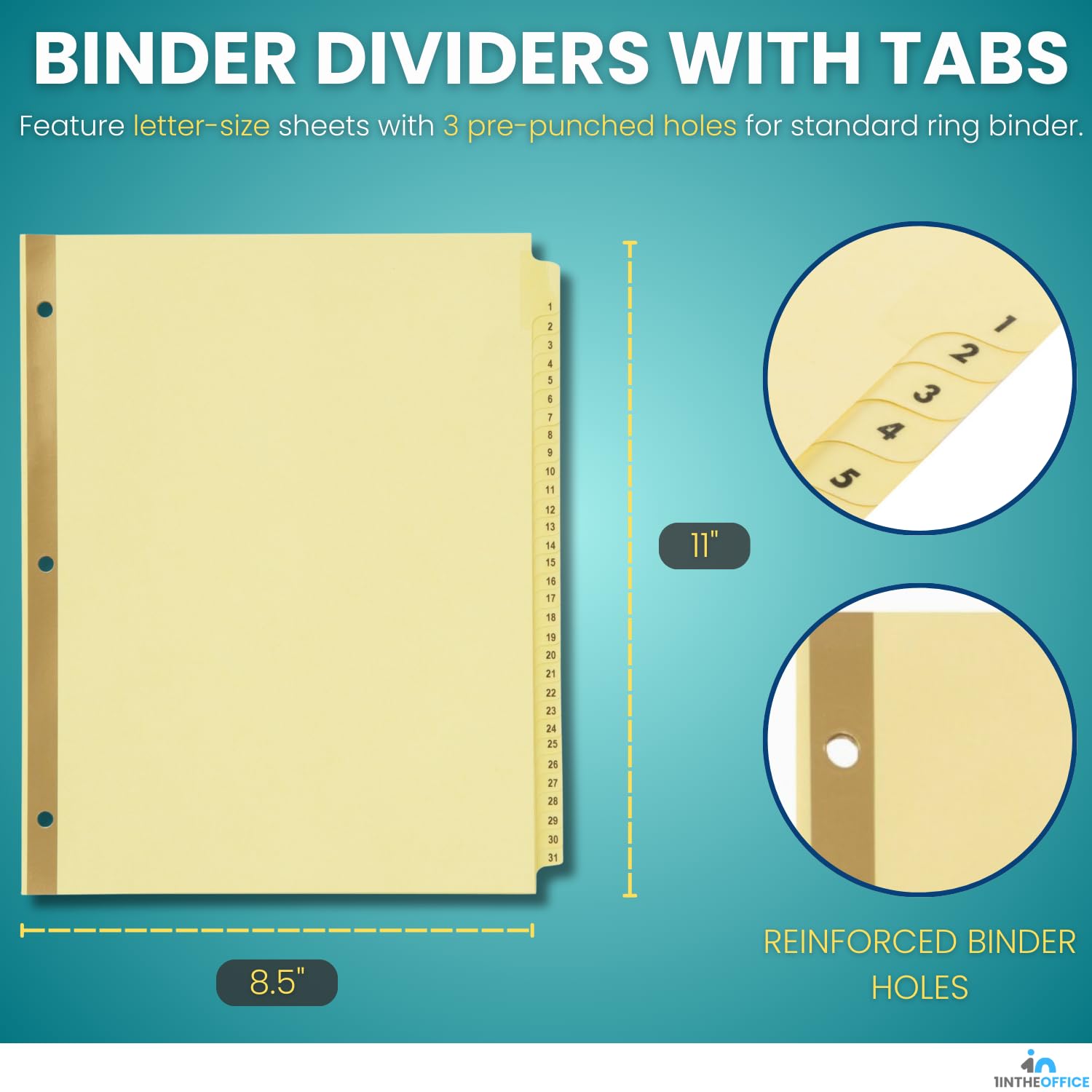 1InTheOffice Numbered Tab Dividers,1-31 Tab Dividers, Binder Dividers, Binder Dividers with Tabs, Number File Dividers, Binder Number Dividers Letter Size - Image 2