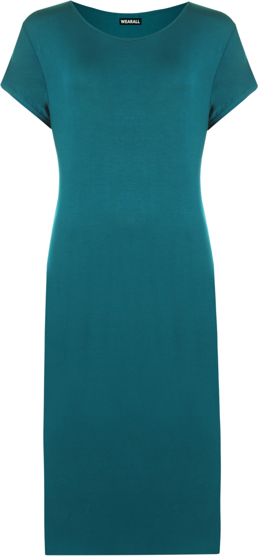 Wearall Women's Teal Plus Size Plain Short Sleeve Stretch Jersey Midi Dress - 16/18