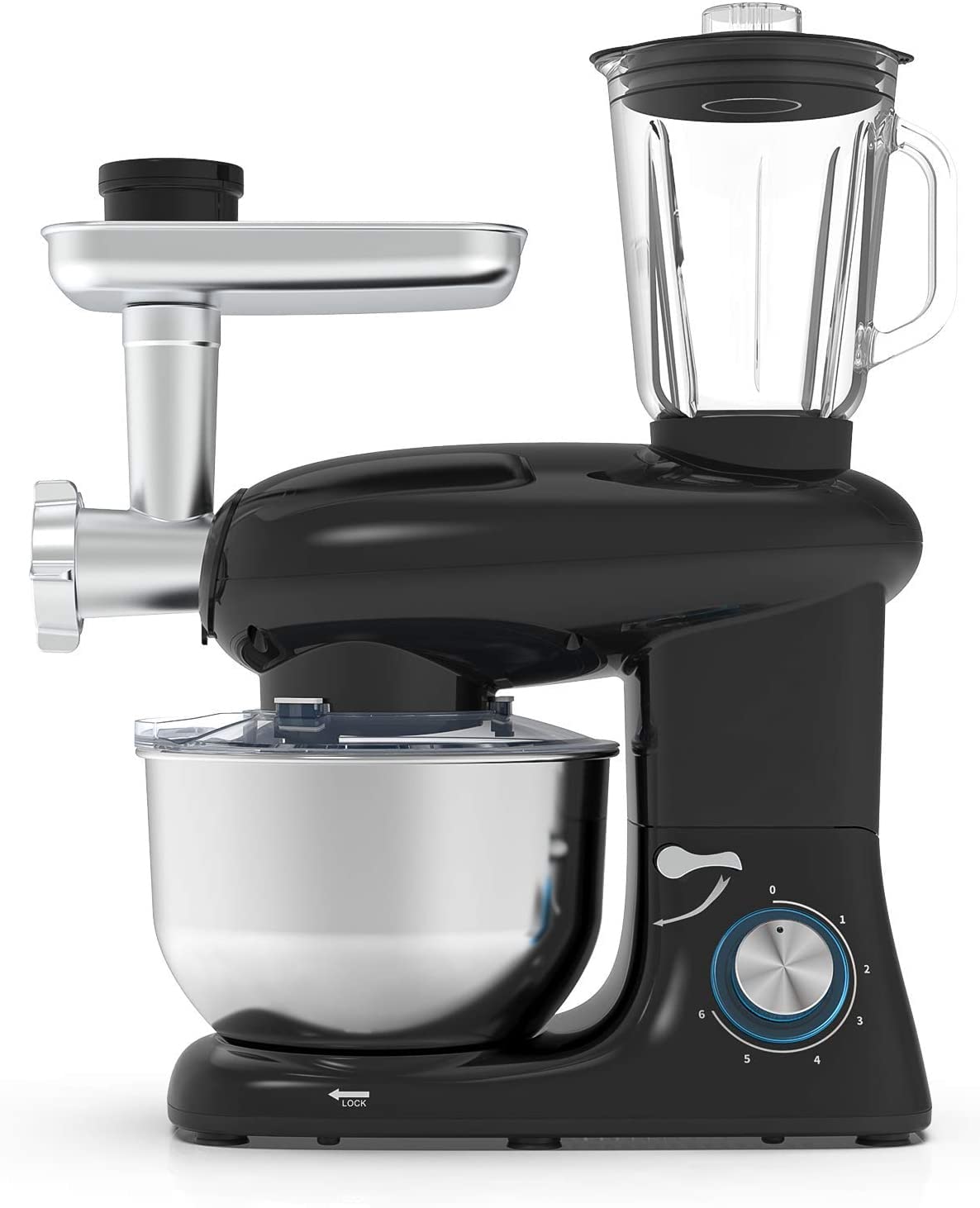 3 in 1 Stand Mixer, Tilt-Head Kitchen Mixer with Meat Grinder and Juice Blender, 6 Speed Electric Mi
