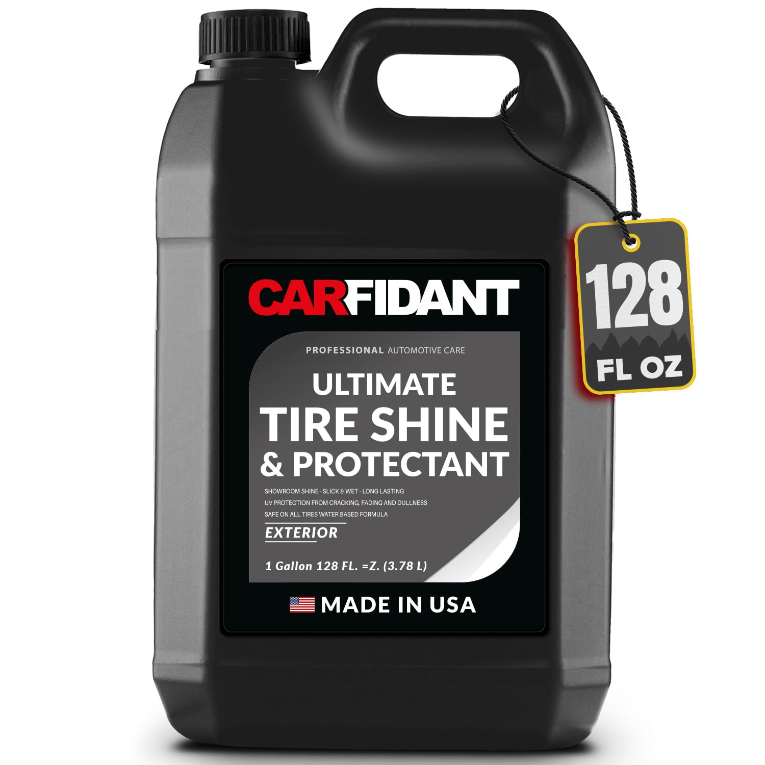 Carfidant Ultimate Tire Shine Gallon - Black Satin Shine - New Look Tire Dressing and Rubber Protectant - Long-Lasting with Non-Grease and No Sling - 128 fl. oz.
