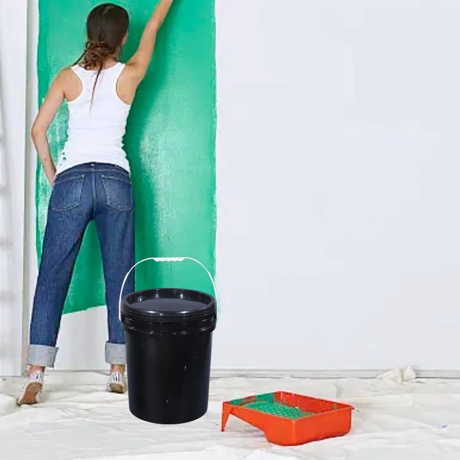 Cubeta de Almacenamiento Contenedor Vacío con Asa Ergonómica Y Tapa Sólida de PP para Agua Guardar Pintura Granos Frutas Adecuad, Negro, Individual