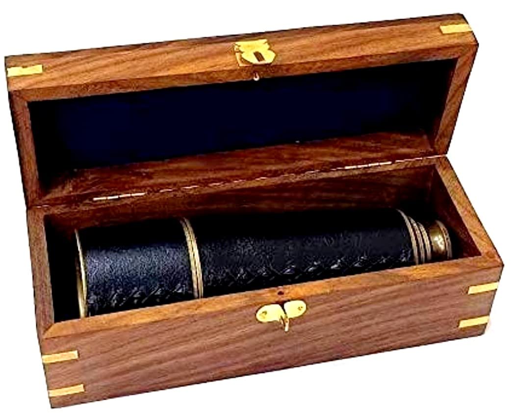Télescope en bois rétro avec son étui en velours noir à offrir