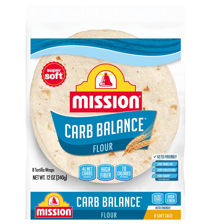 Mission Foods - Taco de harina de equilibrio de carbohidratos, 8 unidades, paquete de 6