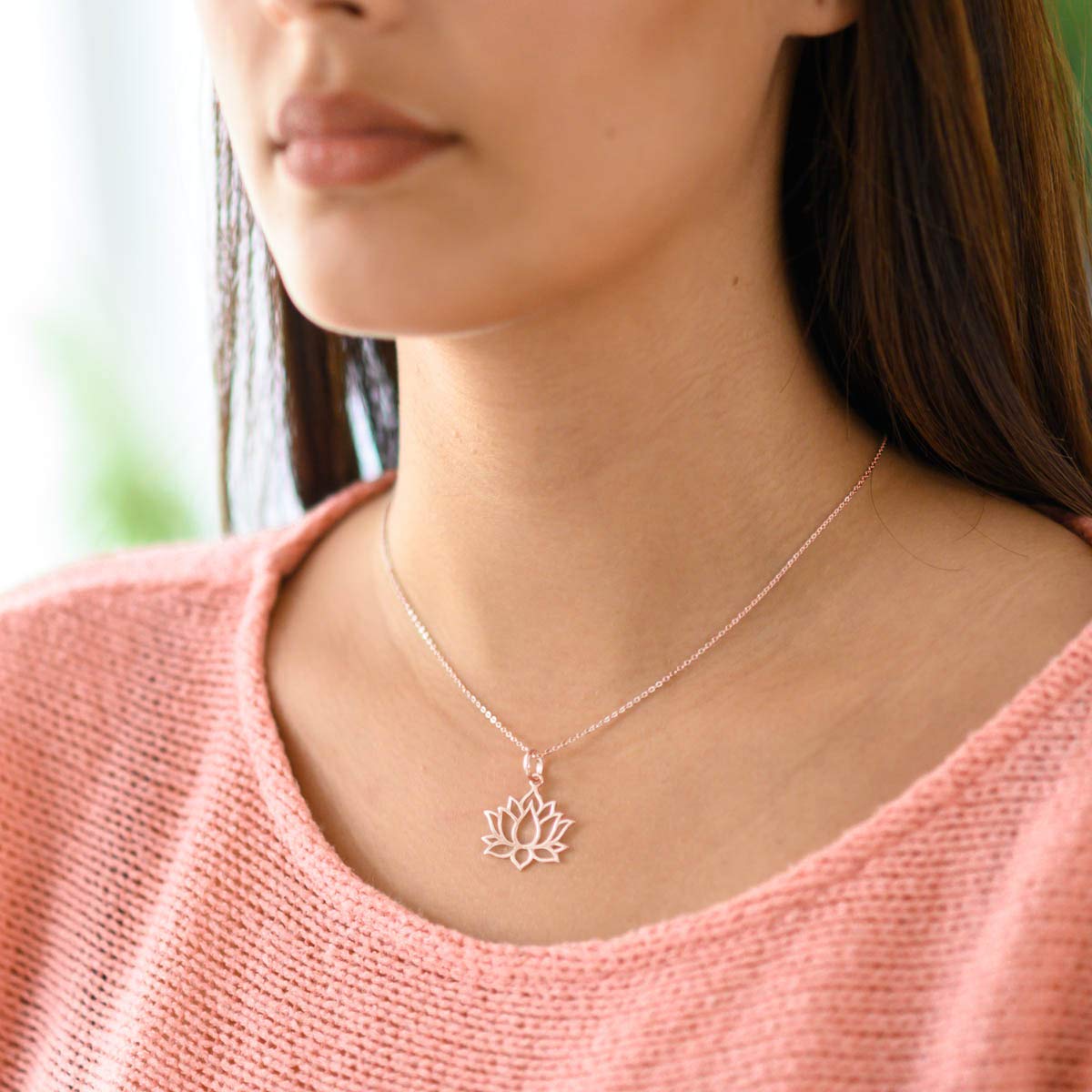 MATERIA Rosegold Kette mit Anhänger Lotusblüte - 925 Silber rose vergoldet für Damen Teenager mit Schmuck-Etui