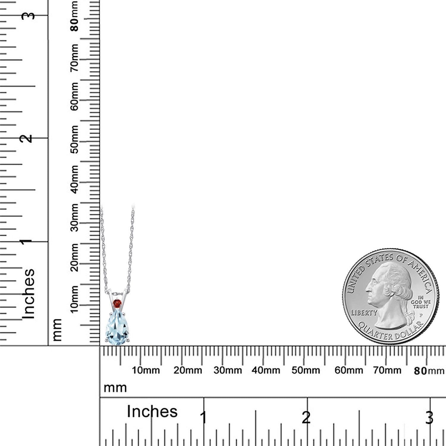 Gem Stone King 14K White Gold Sky Blue Aquamarine and Red Garnet Pendant Necklace for Women | 1.20 Cttw | Gemstone March Birthstone | Pear Shape 9X6MM | With 18 Inch Chain - Image 6