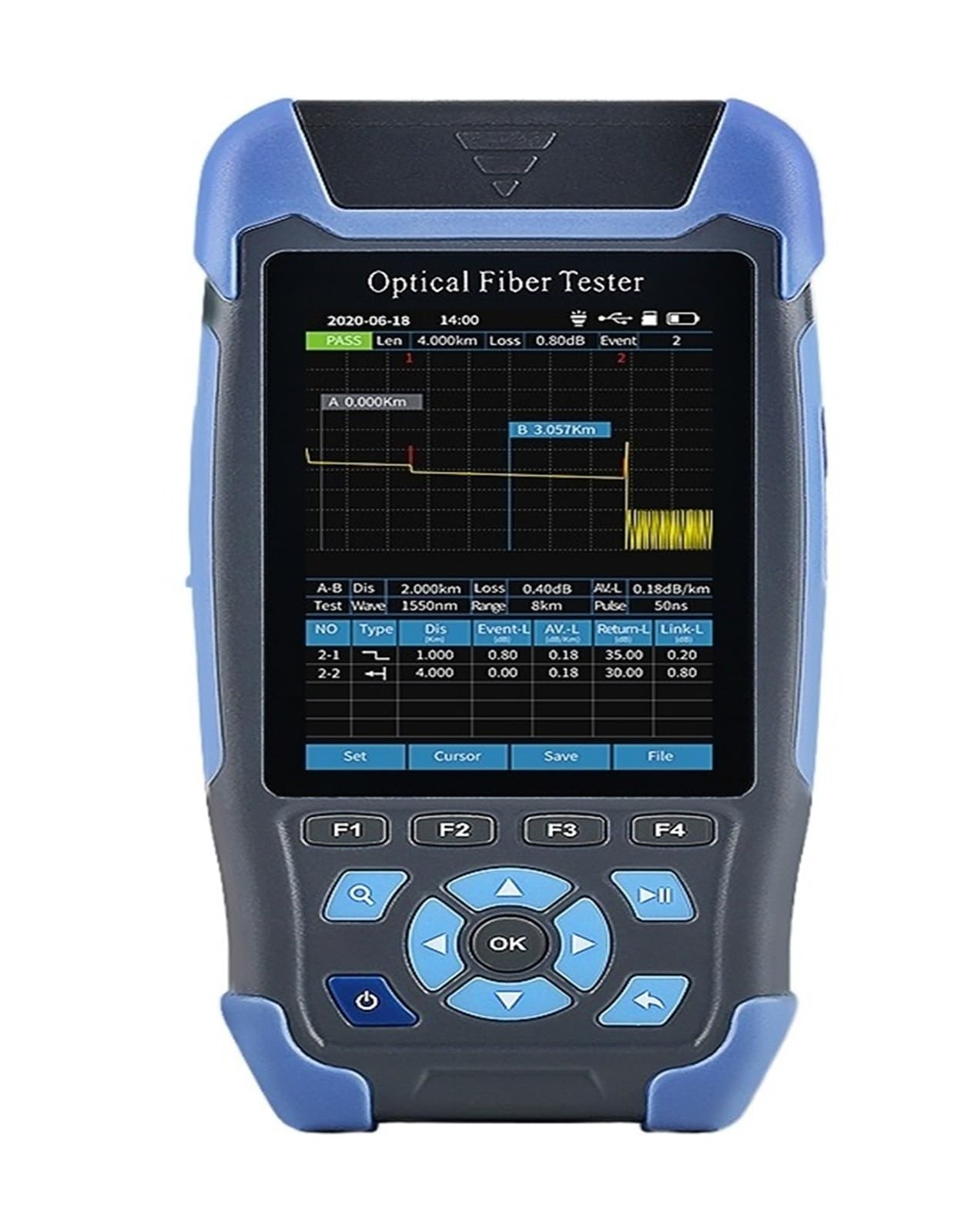 Fiber Optic Cable Tester, Mini OTDR Fiber Optic Reflectometer，AUA-900D with 9 Functions VFL OLS OPM Event Map 24dB for 64km Ethernet CableTester(1310nm 1550nm(APC))