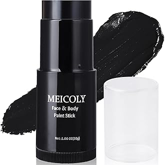 MEICOLY Black Face Body Paint Stick(1.06 Oz),Waterproof Black Face Paint for Cat Halloween SFX Skull Joker Zombie Vampire Skeleton Goth Spider Cosplay Makeup,Black Stick Clown Makeup