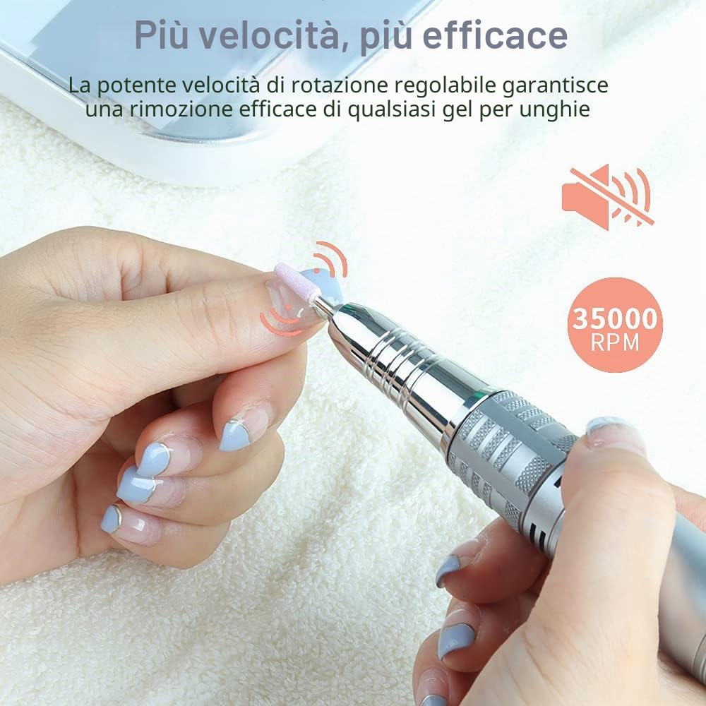 JCMASTER Fresa per unghie 35000 U al minuto con 10 punte Unghie gel e acriliche set professionale elettrico per la cura dei piedi unghie finte regolazione continua del touch