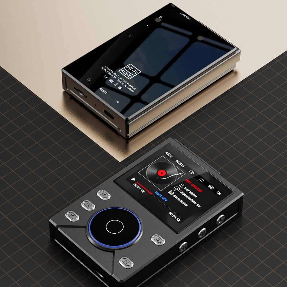 Lettore musicale HiFi Lossless MP3 con DSD256, BT 5.0, riproduzione 50H, LCD da 2,4 pollici, corpo in lega di alluminio CNC, uscita 3,5 mm, supporta scheda TF da 256 GB per viaggi e pendolari