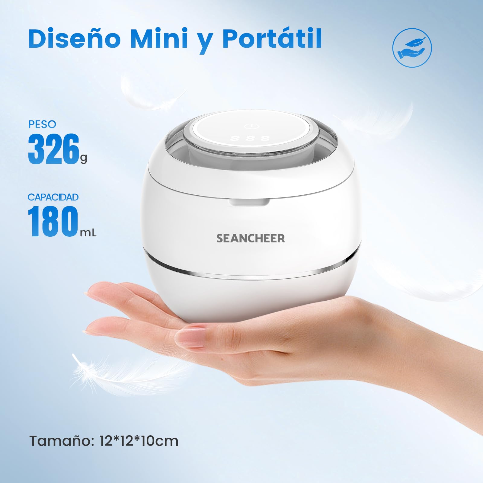 SEANCHEER Limpiador Ultrasonidos 48000Hz Ultrasonidos Limpieza | 180ML | Lampara UV | Ultrasonic Cleaner Portatil para | Dentaduras | Ferula Dental | Retainer | Aligner | Brackets | (Blanco)