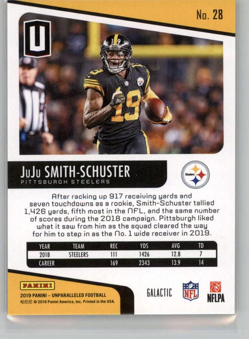 2019 Panini Unparalleled Galactic #28 JuJu Smith-Schuster Pittsburgh Steelers Official NFL Football Trading Card in Raw (NM or Better) Condition