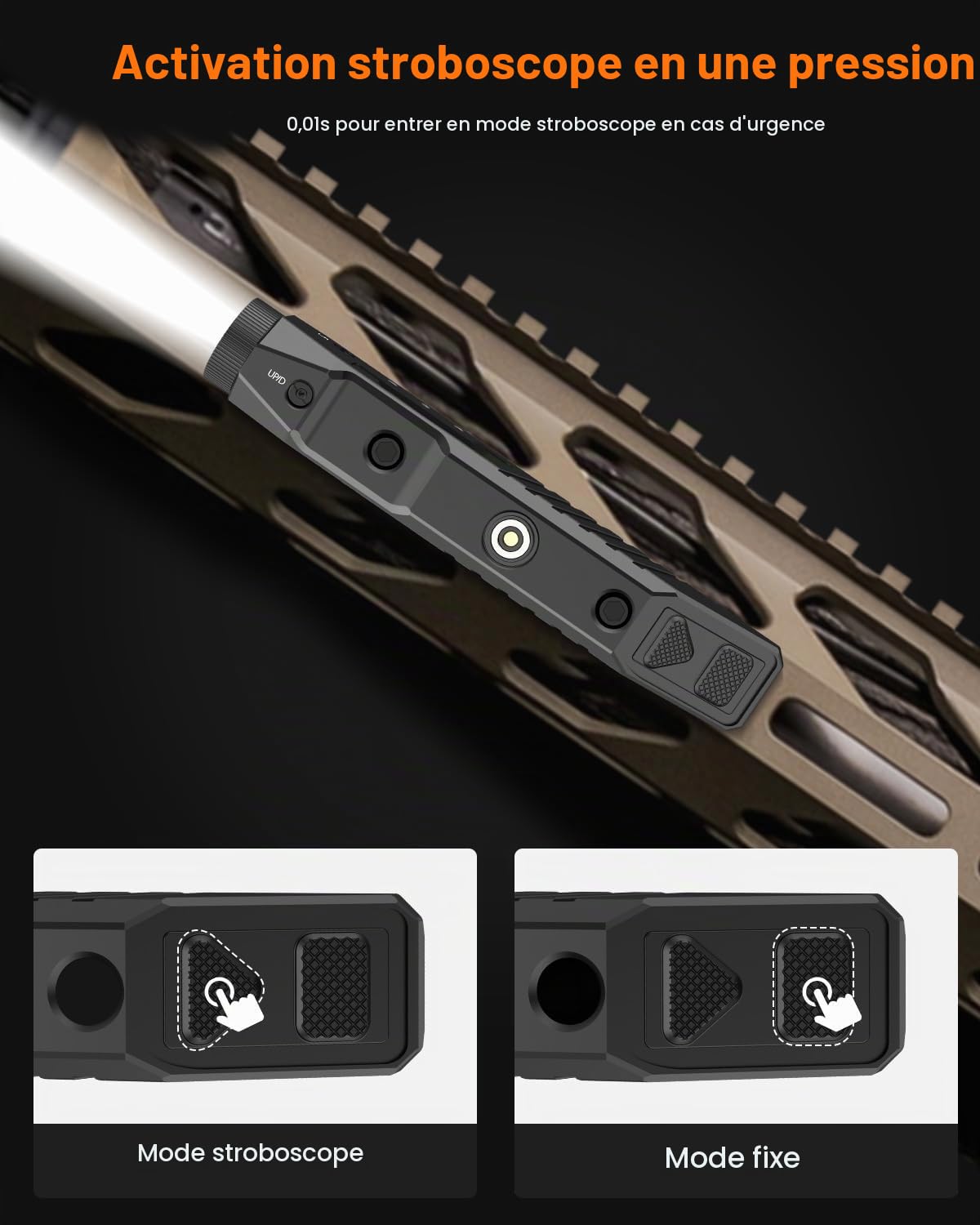 DARKFANG lampe de poche tactique 1450 lumens 2 en 1 Picatinny et mlok monté lampe de poche LED rechargeable pour la chasse en plein air